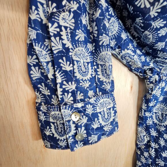 Blue/White NWT Rock Flower Paper Pintuck Long Sleeve V-Neck Tunic Size‎ Small - Picture 5 of 8